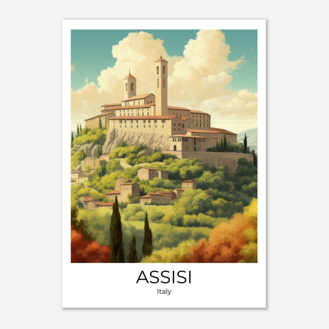 Assisi Poster Assisi Italy Wall Decoration Travel Poster Assisi Assisi Travel Souvenir Assisi Gift Italy Souvenir Italy Gift