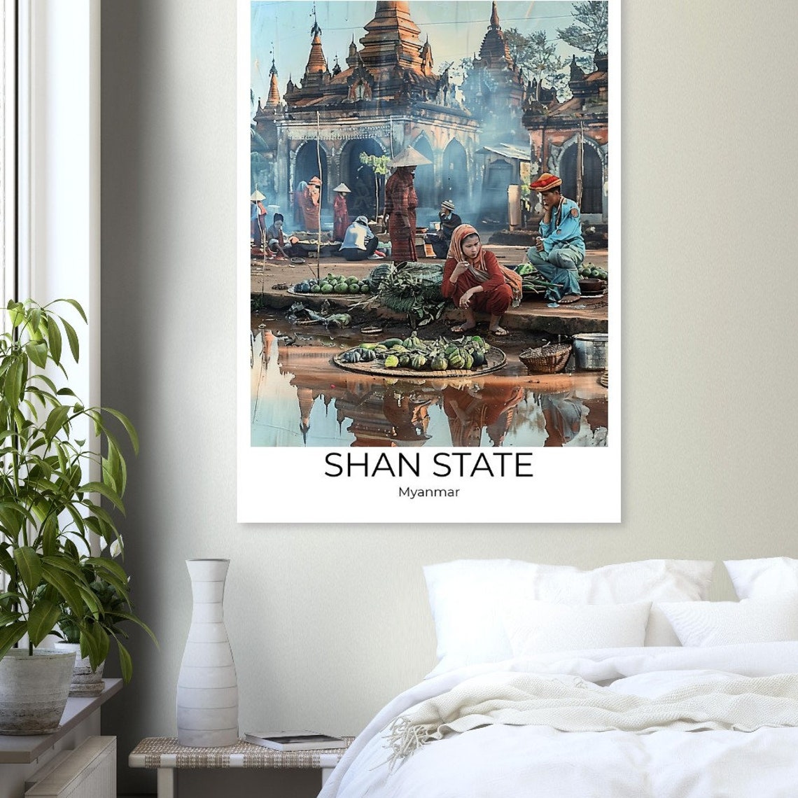 Shan State Myanmar Floating Market Temple Vendors Scene Poster - Image 2