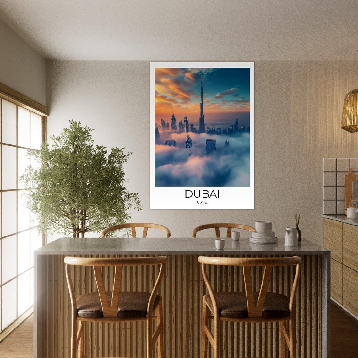 Dubai UAE Burj Khalifa Clouds Sunset Skyline Photo Travel Poster - Image 4