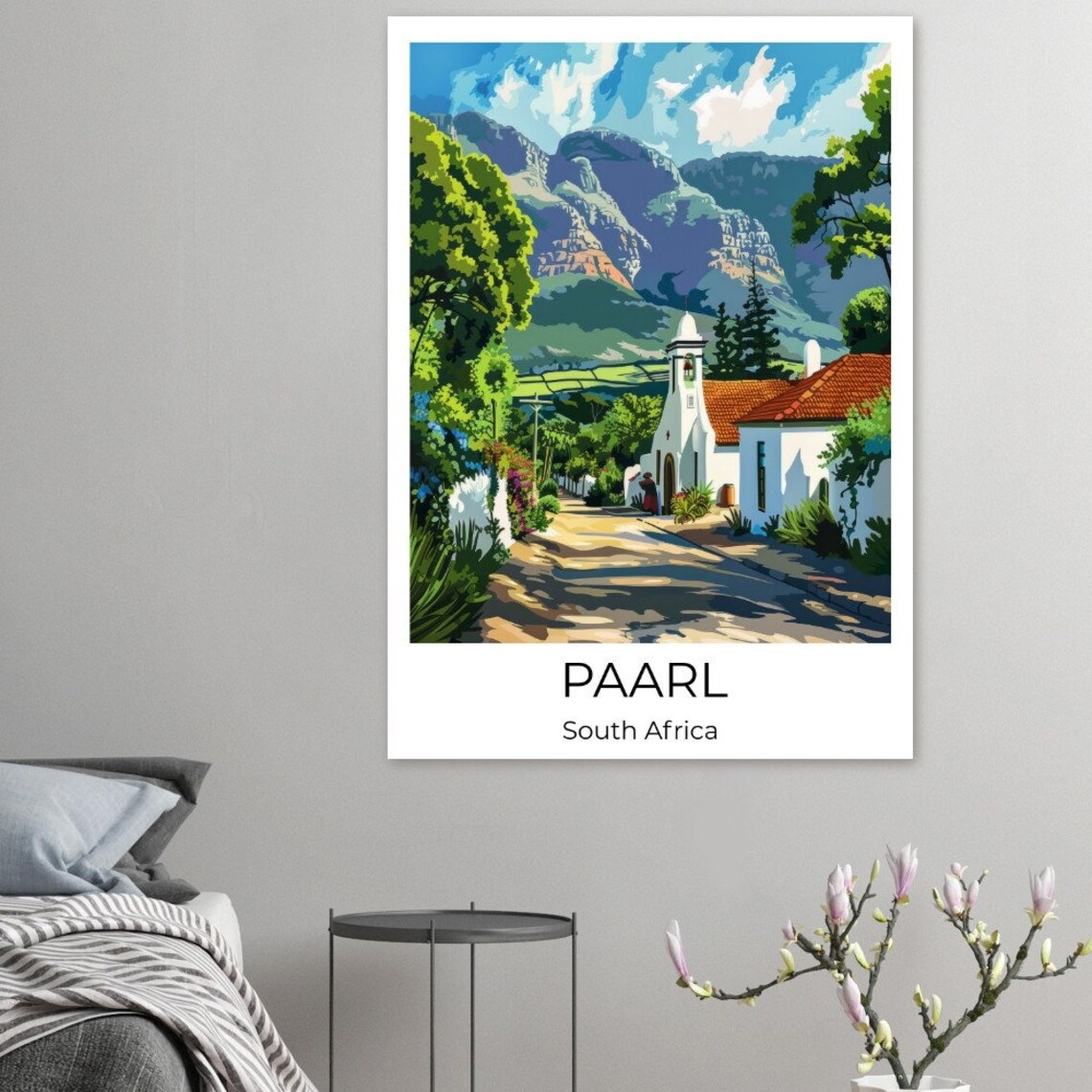 Paarl South Africa Village Church Mountain Landscape Travel Poster - Image 3