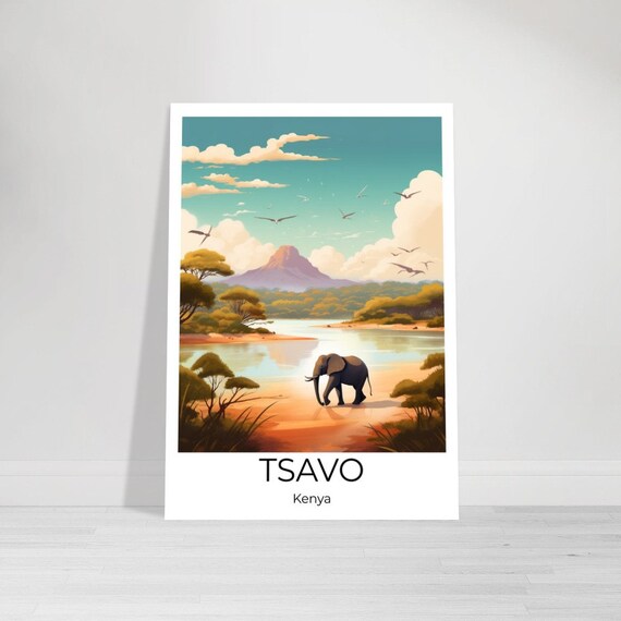 Tsavo National Park Travel Poster Kenya Wall Art Africa Travel Print Kenya Kenya Wall Decoration