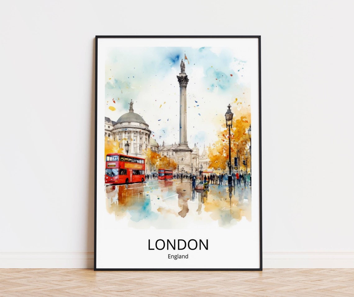London Englad Trafalgar Square Travel Poster Watercolor Poster London Travel Print London Gift London Travel Souvenir