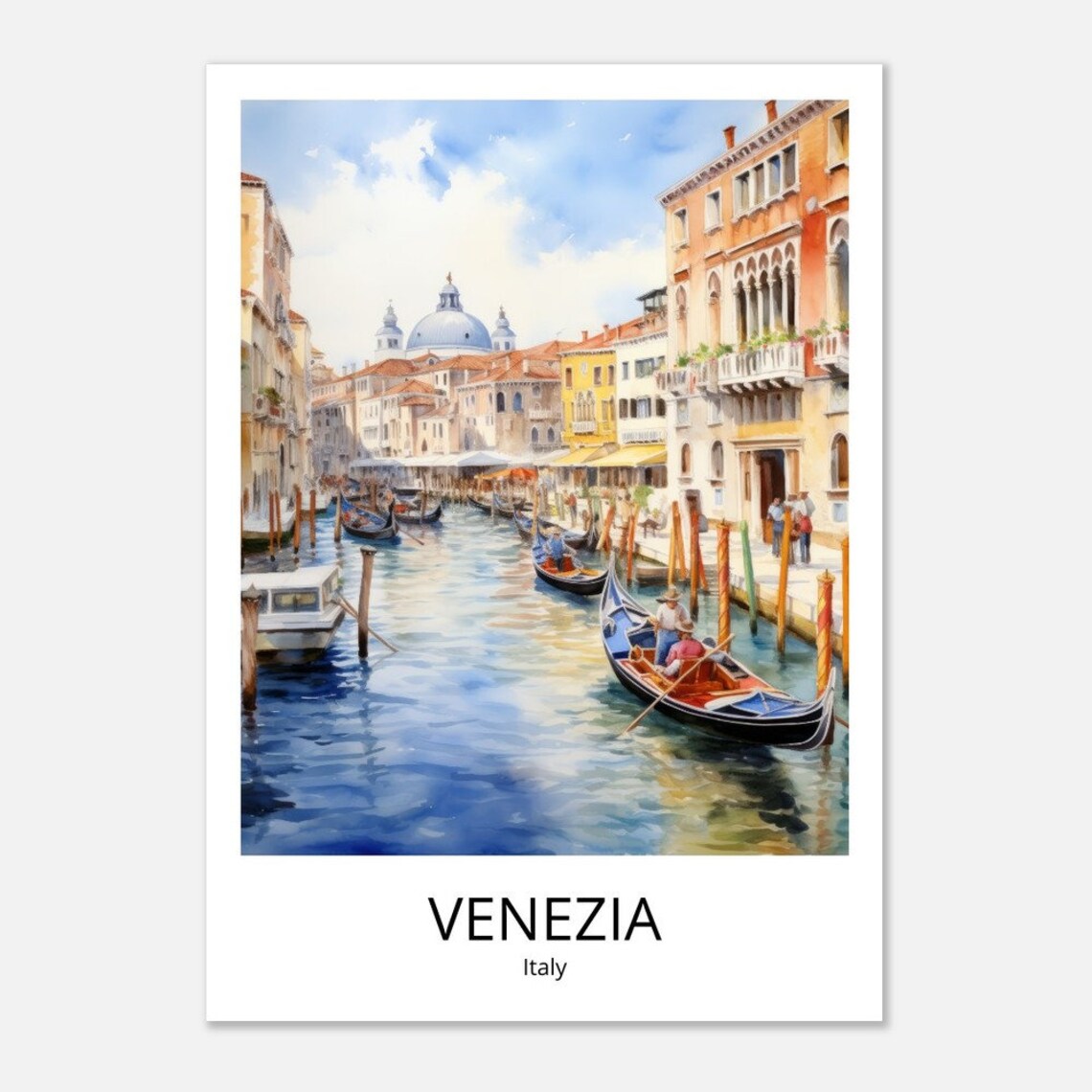 Venice Italy Canal Gondolas Watercolor Dome View Travel Poster - Image 2