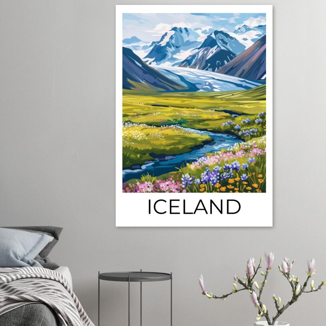 Iceland Summer Glacier Valley Wildflower Stream Landscape Poster - Image 2