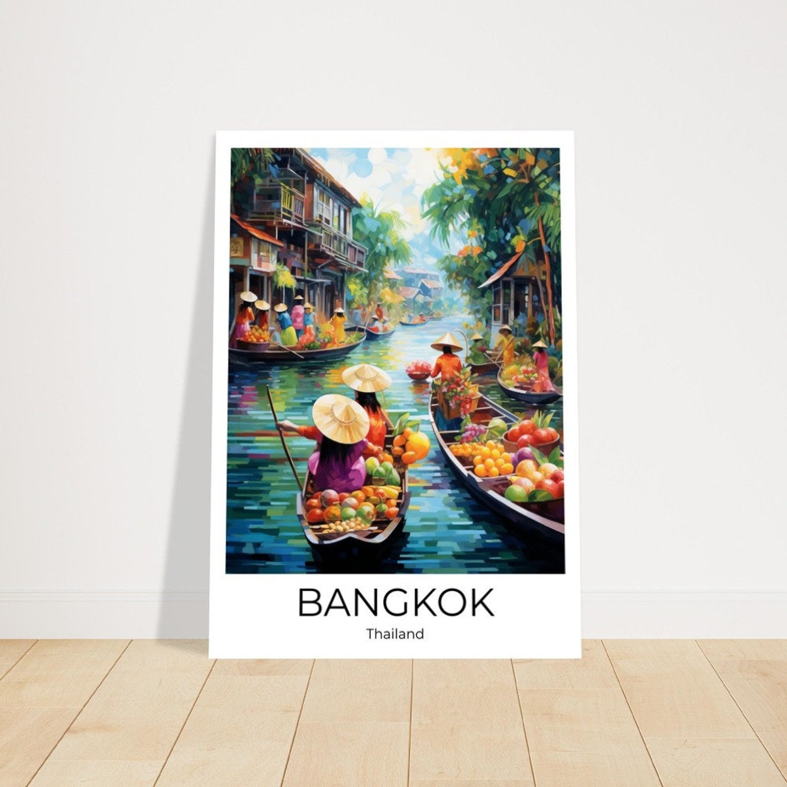 Bangkok Thailand Floating Market Fruit Boats Travel Art Poster