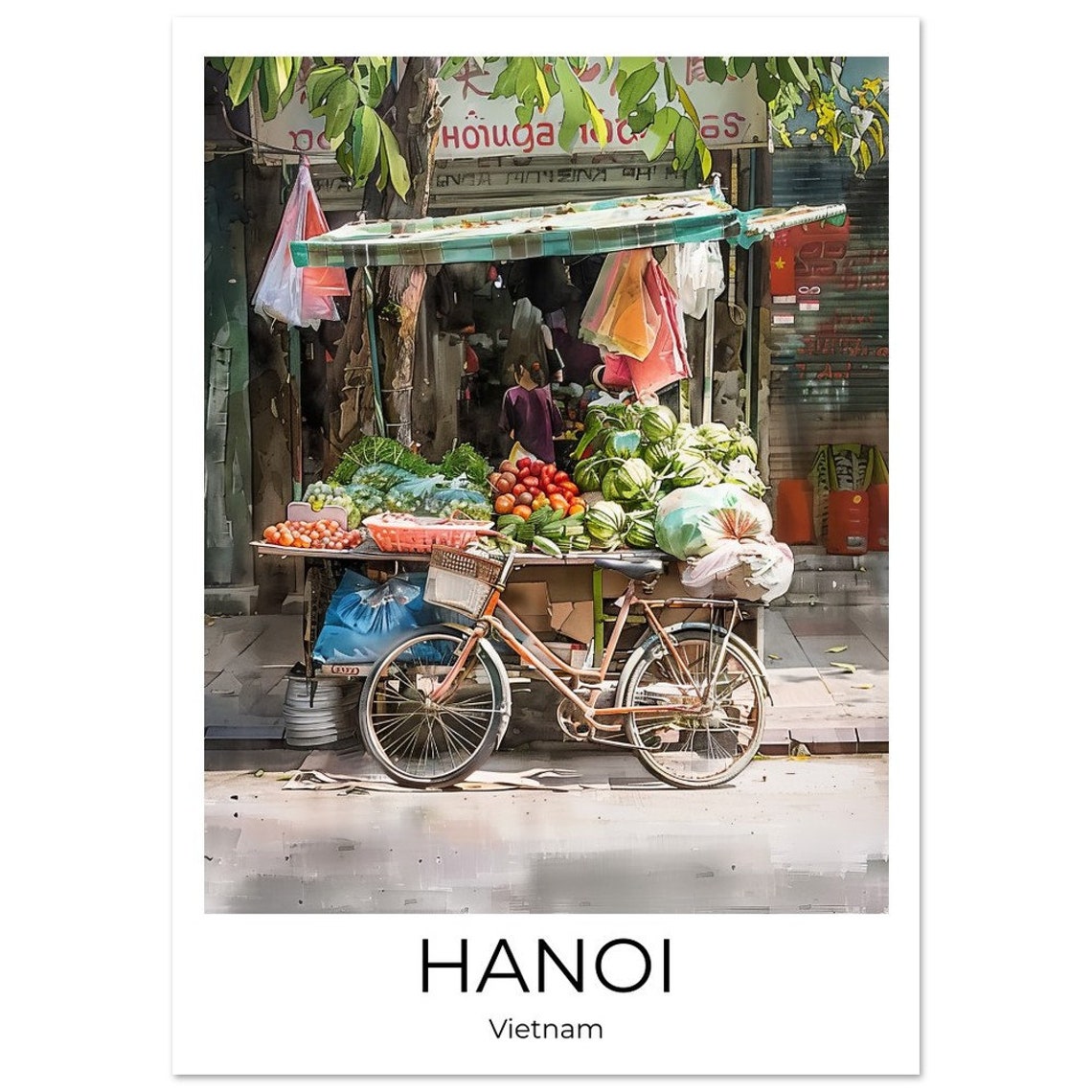 Hanoi Old Quarter Watercolor Travel Poster Of Hanoi Wall Art Hanoi Travel Vietnam Hanoi Street Life Hanoi Wall Decoration - Image 4