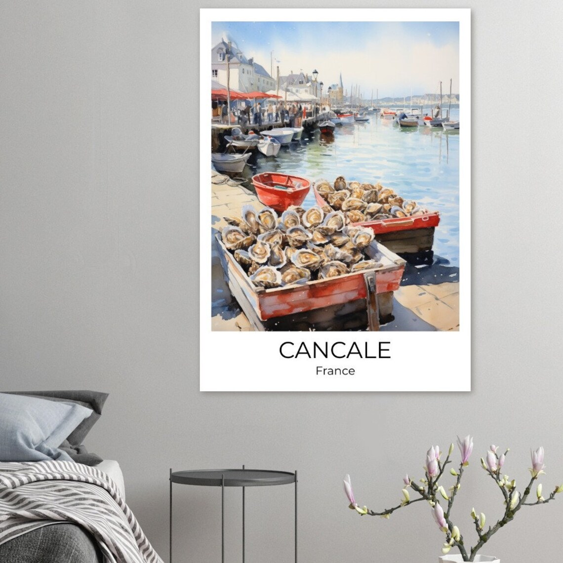 Cancale Watercolor Travel Poster Cancale Wall Art France Travel Print Cancale Oyster Market Wall Decoration - Image 4
