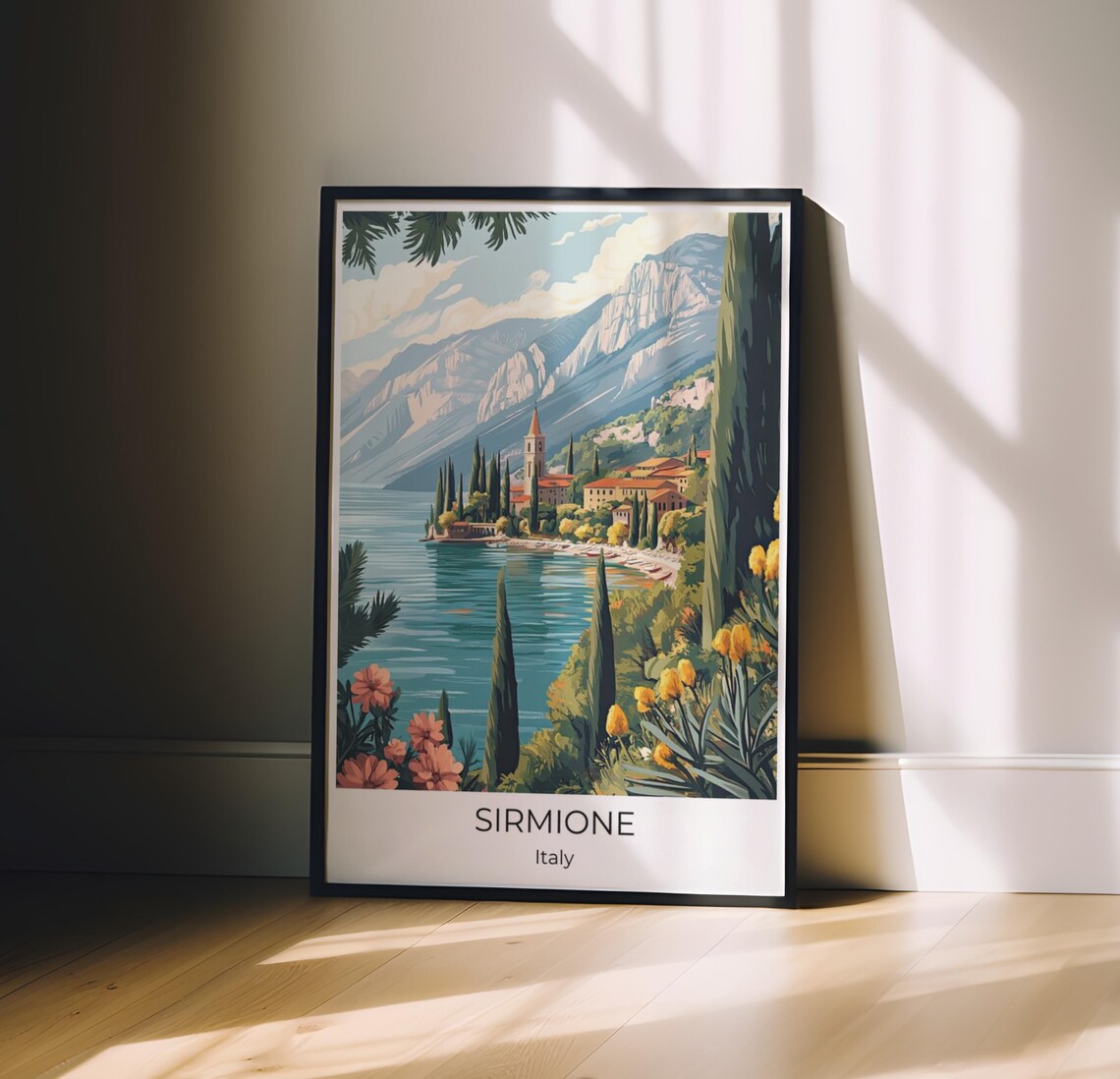 Sirmione Italy Lakeside Town Cypress Mountains Flowers Travel Poster - Image 4