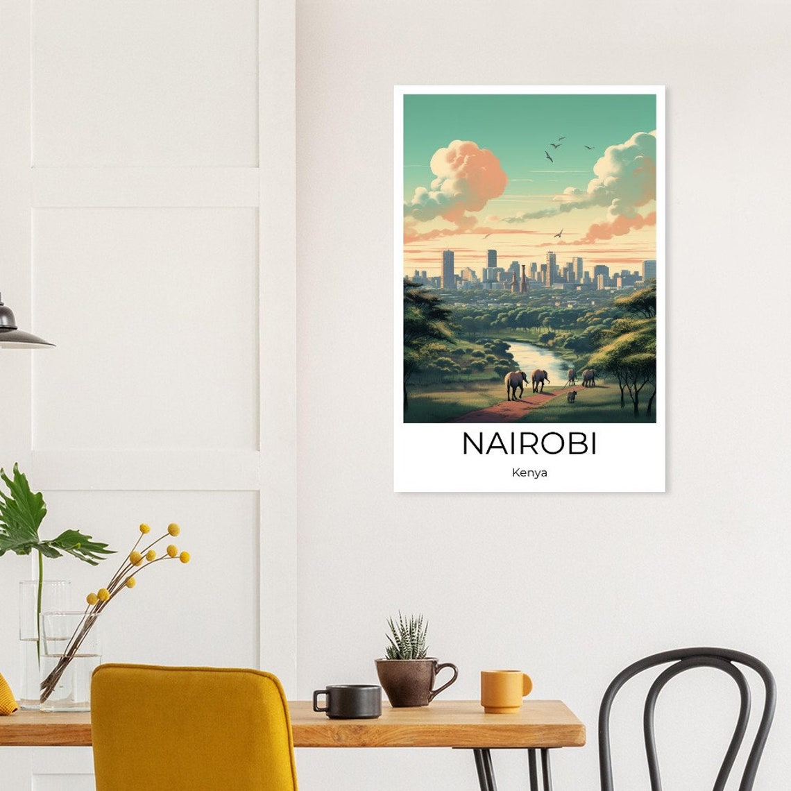 Nairobi Kenya Skyline Elephants Safari Vintage Travel Poster - Image 3