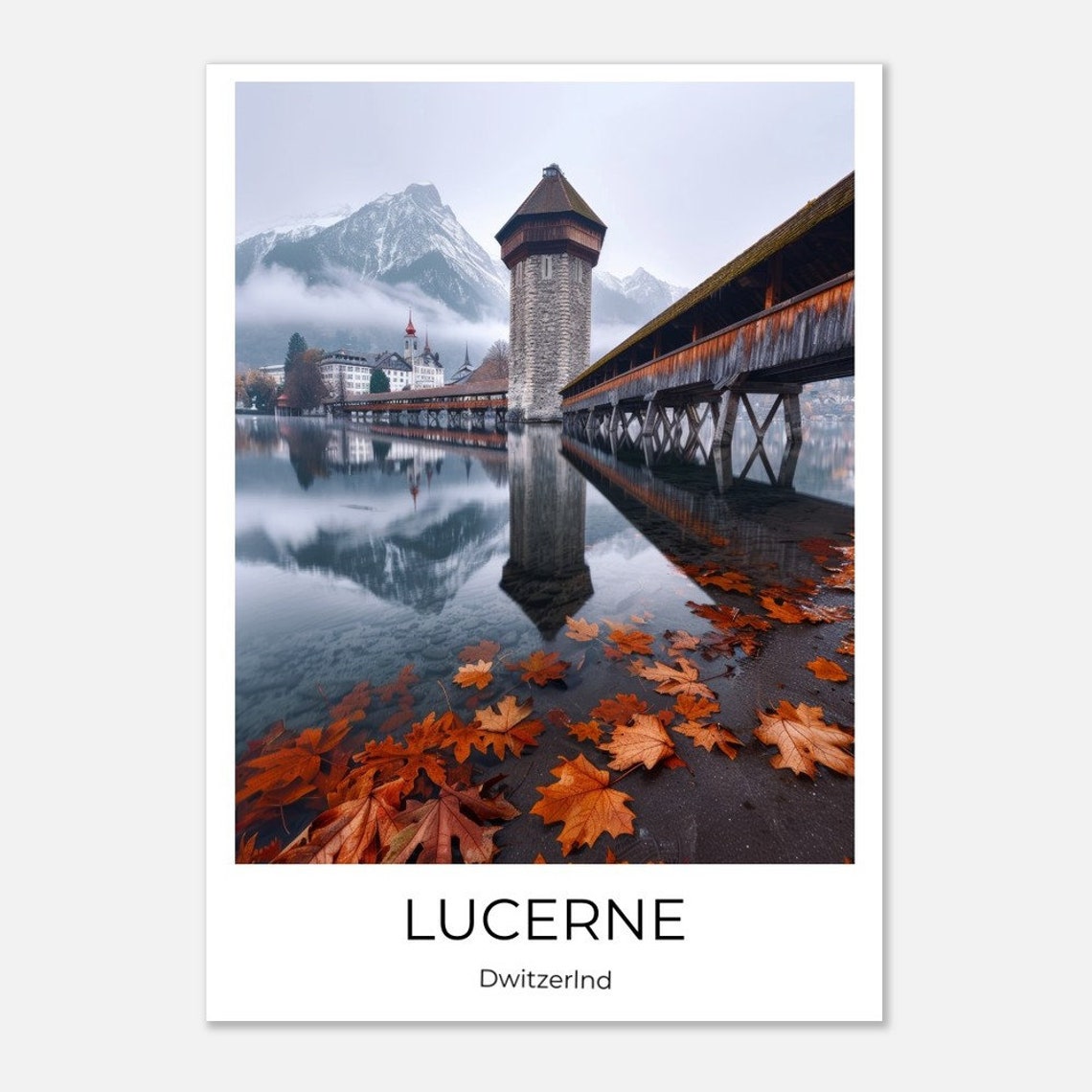 Lucerne Switzerland Chapel Bridge Autumn Leaves Lake View Poster - Image 5