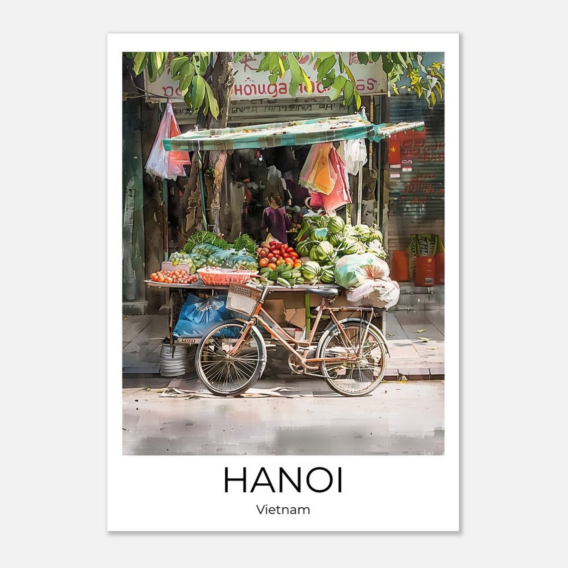 Hanoi Old Quarter Watercolor Travel Poster Of Hanoi Wall Art Hanoi Travel Vietnam Hanoi Street Life Hanoi Wall Decoration