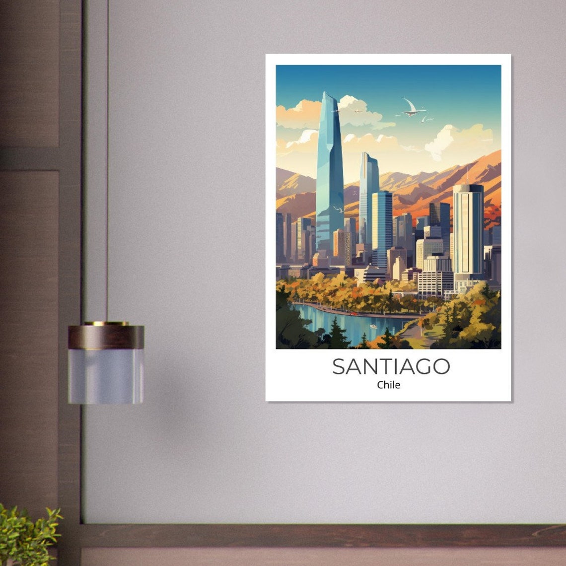 Santiago Chile Skyline Andes Mountains Illustrated Travel Poster - Image 4