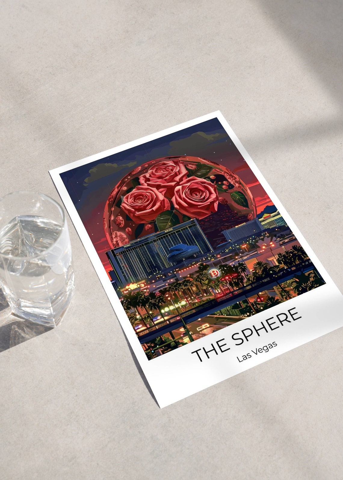 The Sphere Las Vegas Roses Night Skyline Neon Glow Travel Poster - Image 2