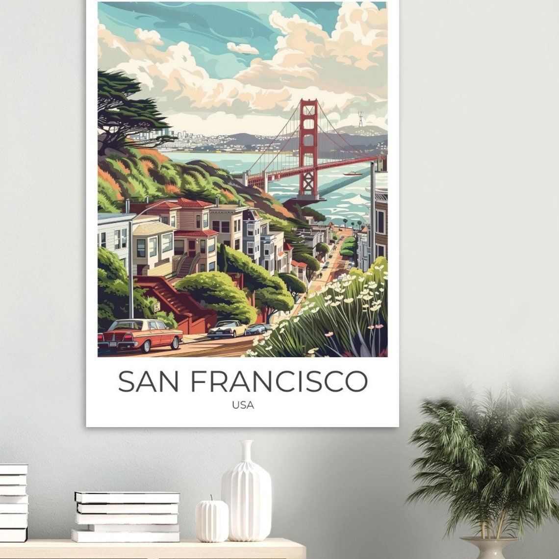 San Francisco USA Golden Gate Bridge Colorful Steep Street Poster - Image 3