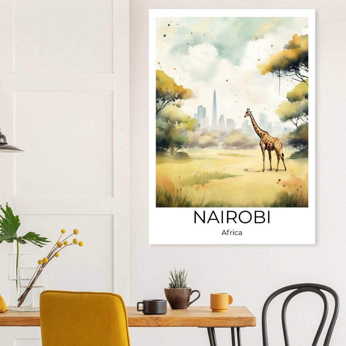 Nairobi Watercolor Travel Poster Kenya Wall Art Africa Travel Print Nairobi National Park Kenya Wall Decoration - Image 4