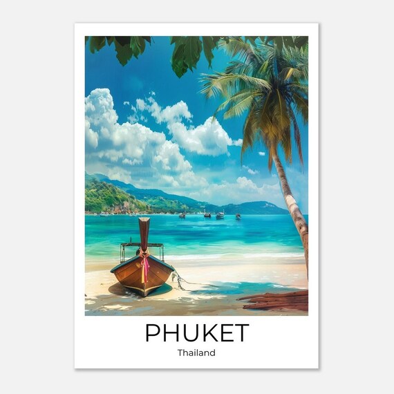 Phuket Thailand Longtail Boat Beach Palm Tropical Sea Poster