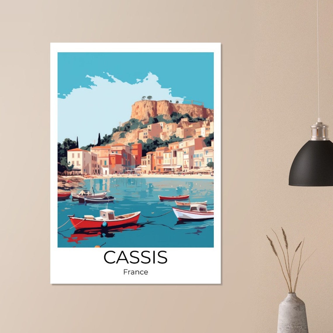 Cassis France Harbor Boats Cliffside Old Town Colorful Travel Poster - Image 3