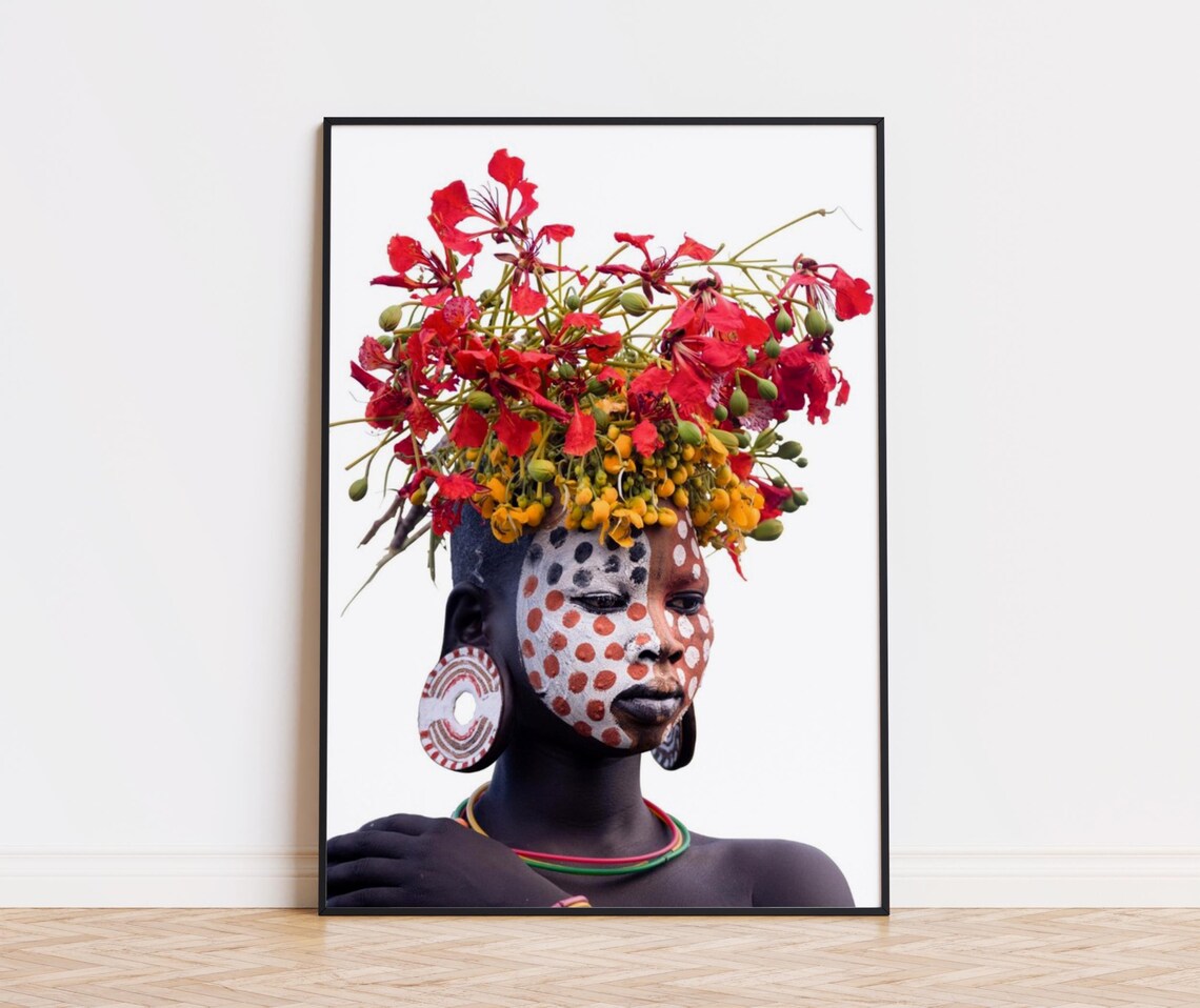 Suri Tribe Omo Girl Red Flower Crown Ethiopia Photography Print
