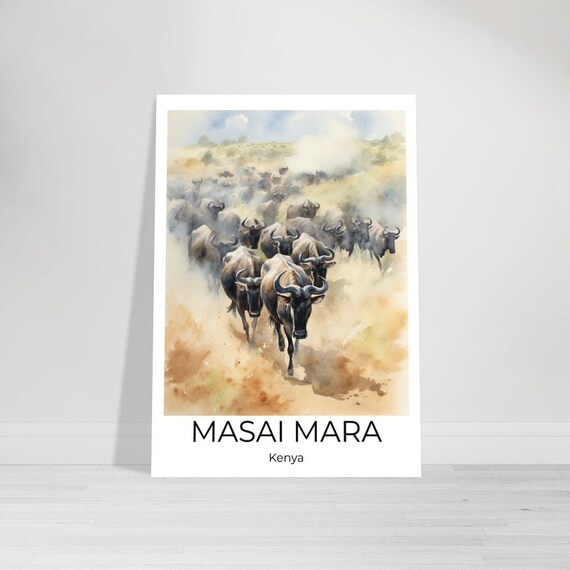 Masai Mara National Park Watercolor Travel Poster Kenya Wall Art Africa Travel Print Kenya Kenya Wall Decoration