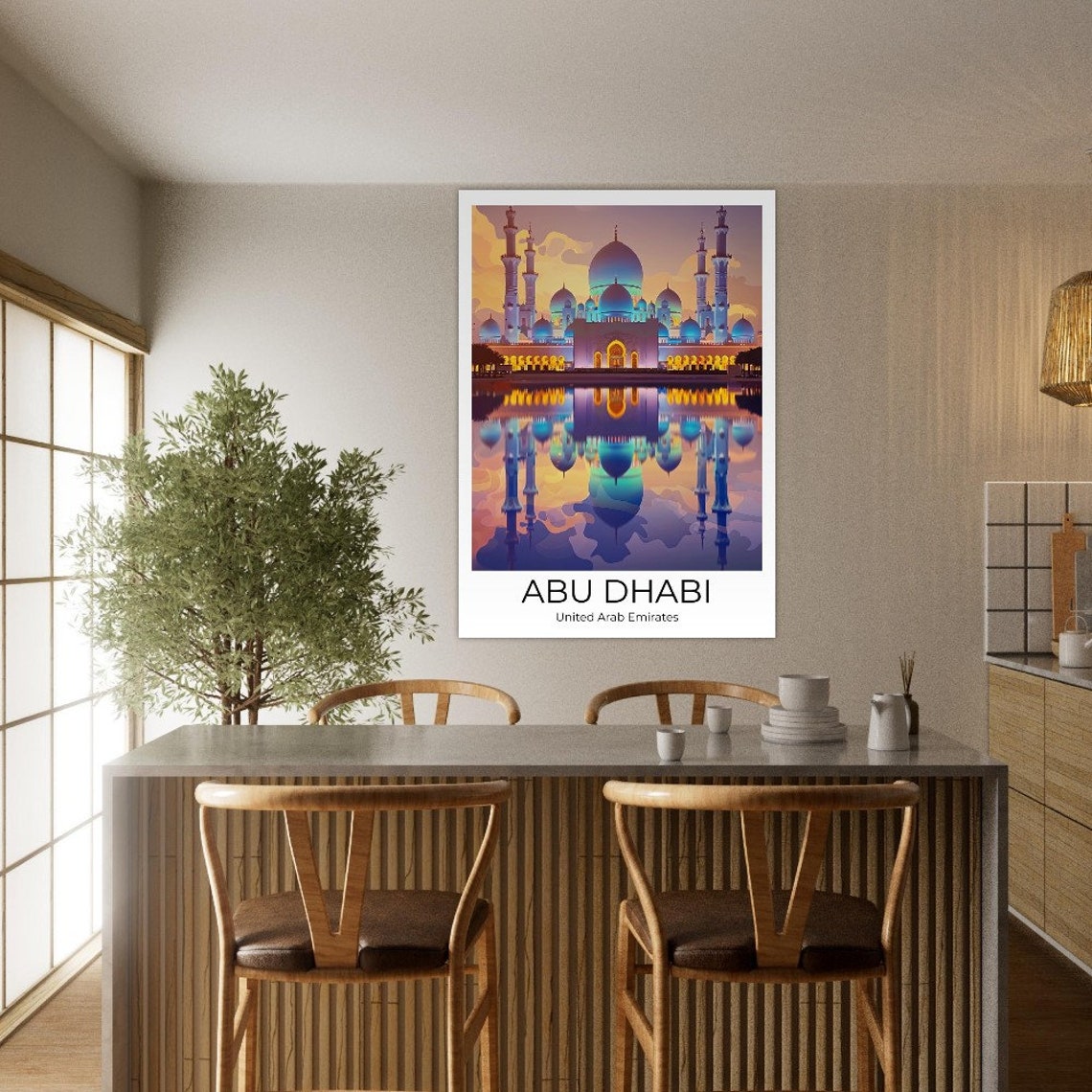 Abu Dhabi Grand Mosque Glowing Evening Colorful Domes Poster - Image 4