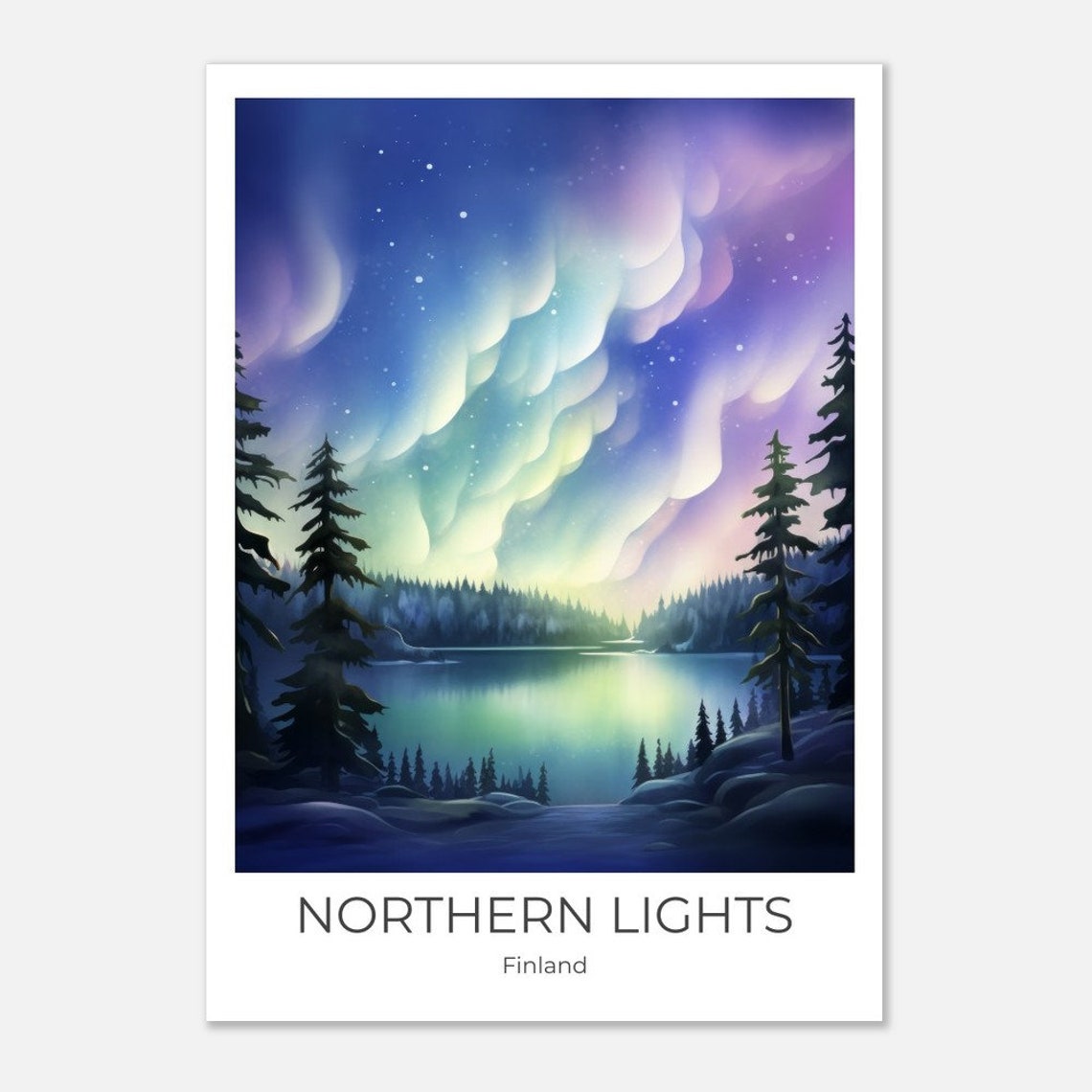 Finland Northern Lights Travel Poster Finland Print Travel Print Wall Art Travel Print Travel Poster - Image 2