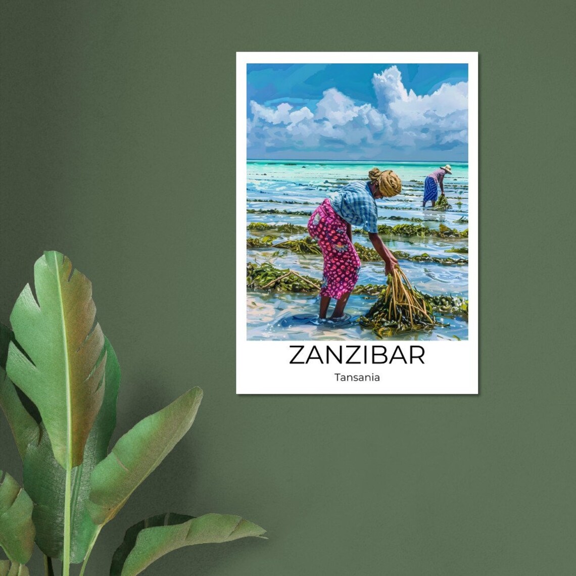 Zanzibar Tanzania Seaweed Harvesters Turquoise Sea Travel Poster - Image 4