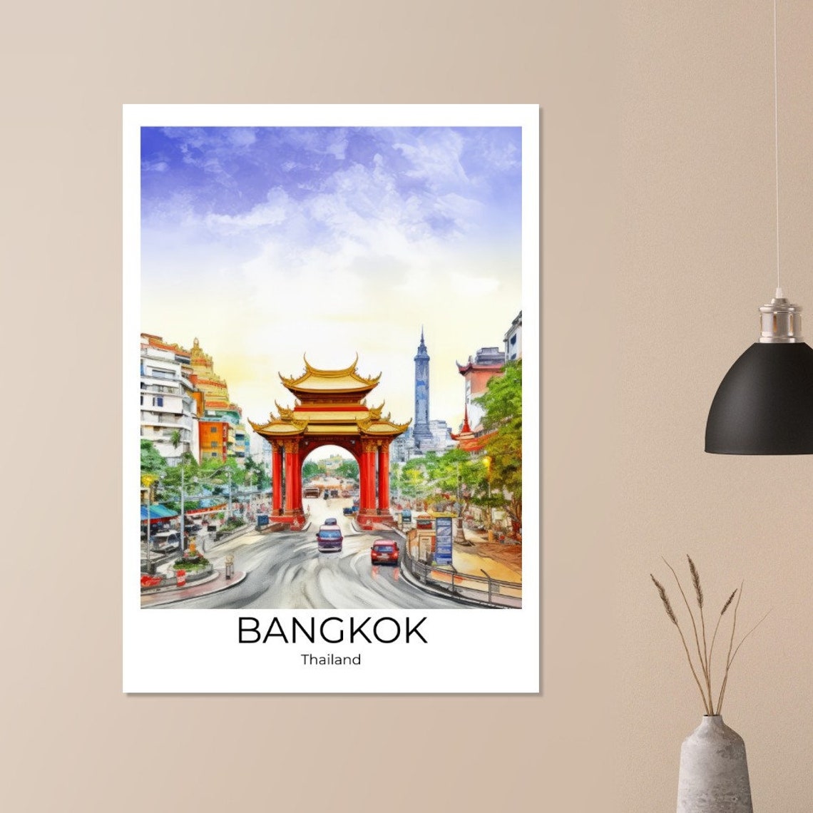 Bangkok Thailand Red Chinatown Gate on Busy City Street Poster - Image 3