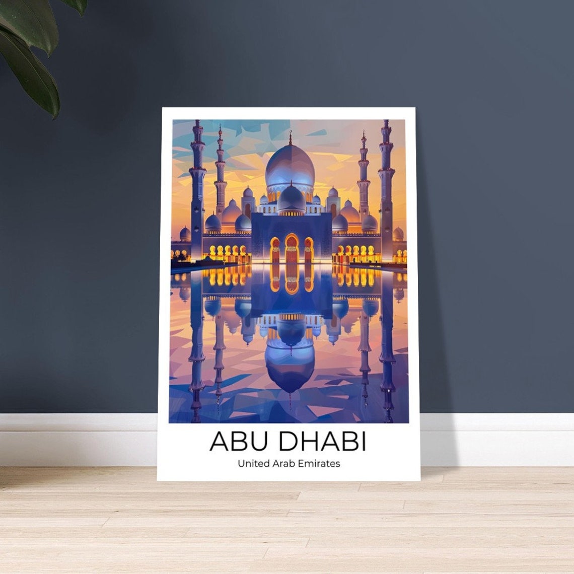 Abu Dhabi Grand Mosque Geometric Sunset Reflection Art Poster - Image 2