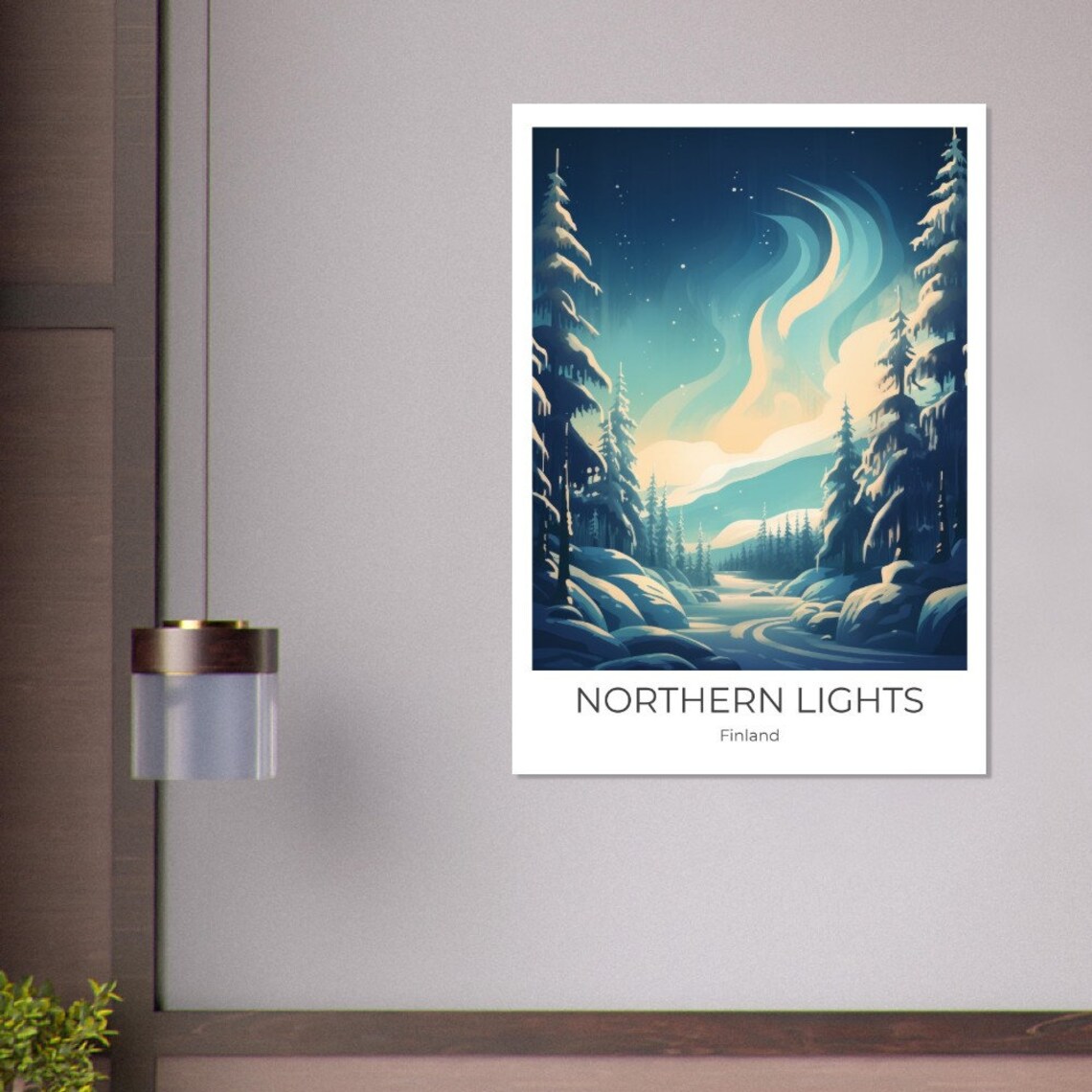 Northern Lights Finland Aurora Snowy Forest Night Sky Travel Poster - Image 3
