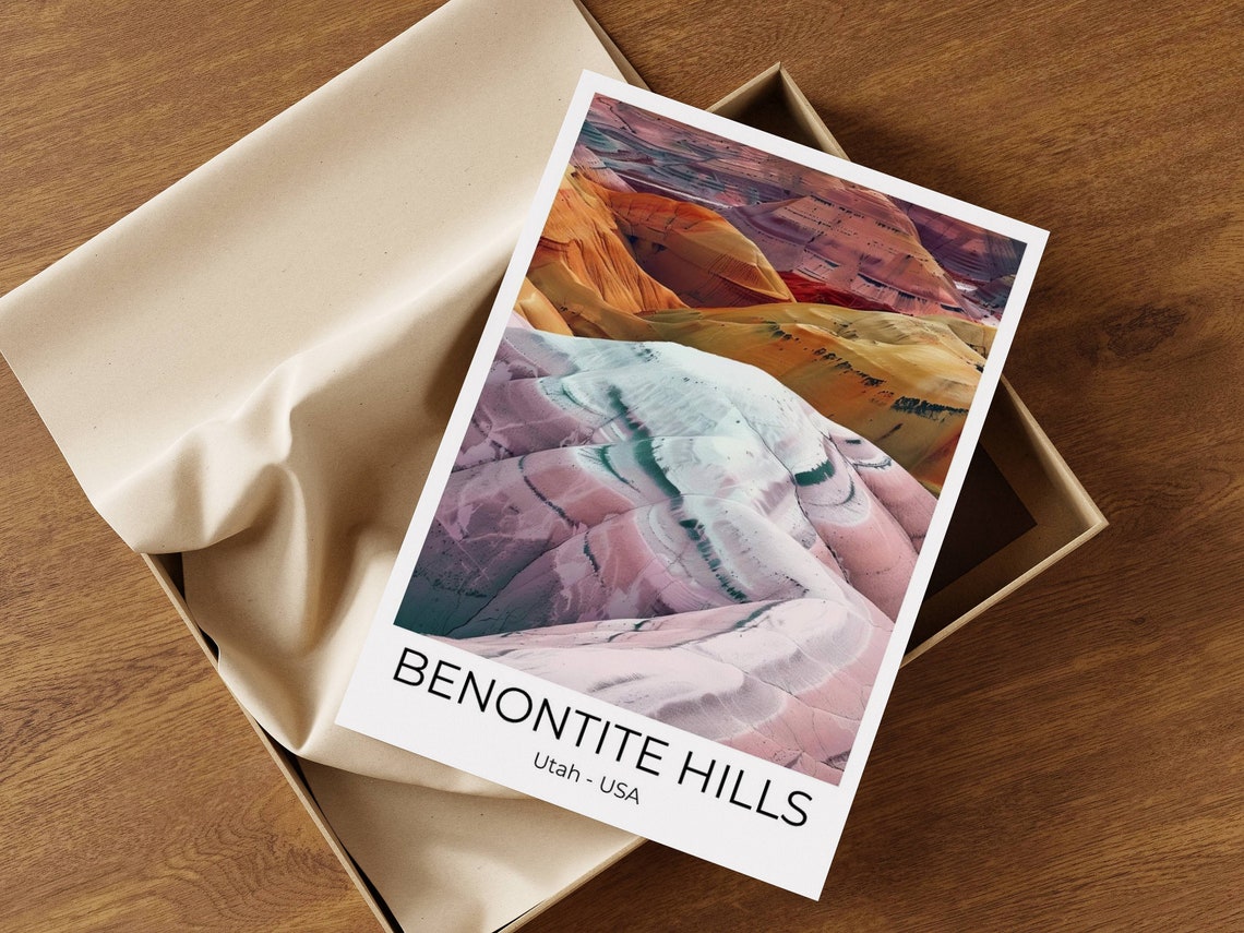 Bentonite Hills Utah Colorful Mineral Formations Desert Travel Poster - Image 2