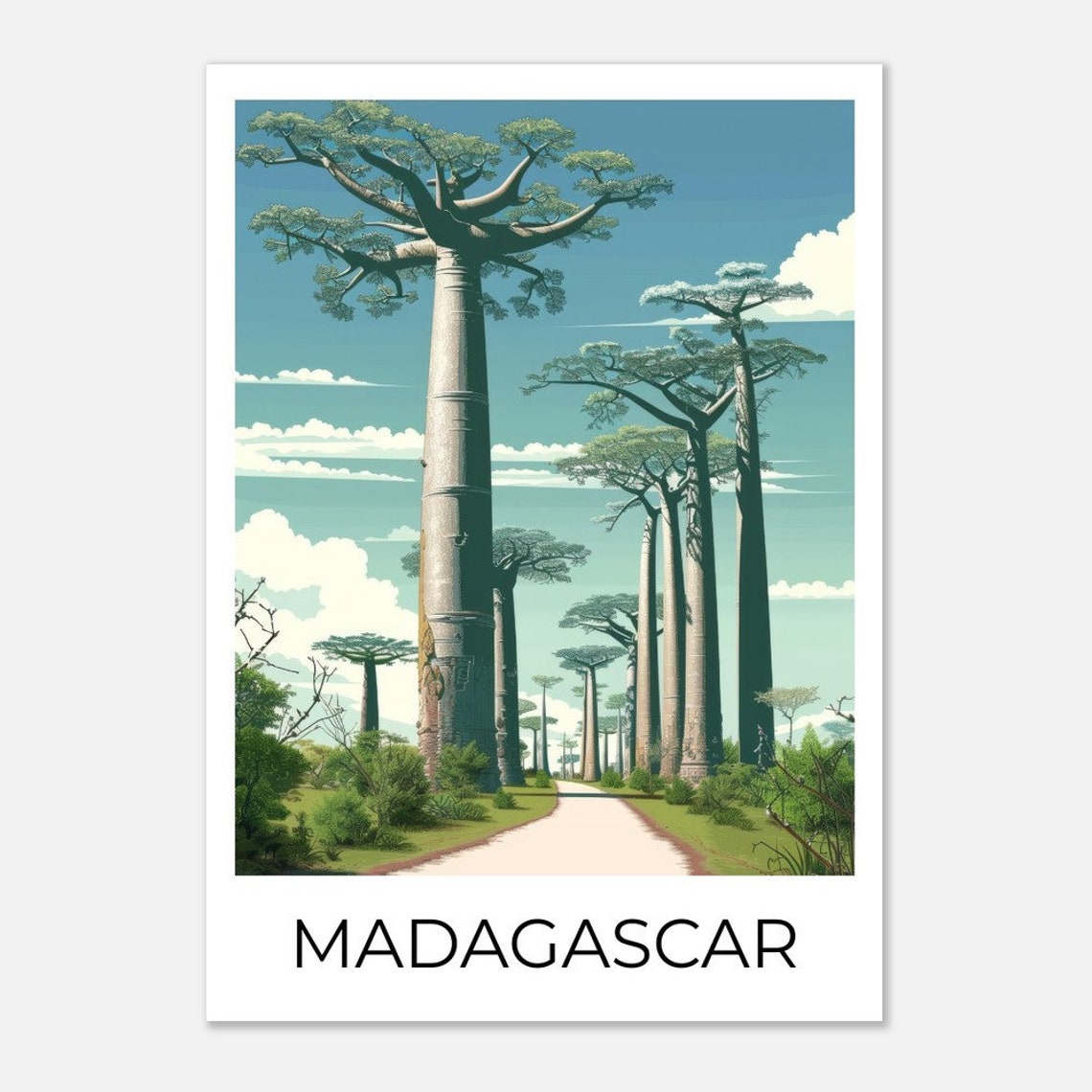 Madagascar Avenue of the Baobabs Roadside Trees Travel Poster