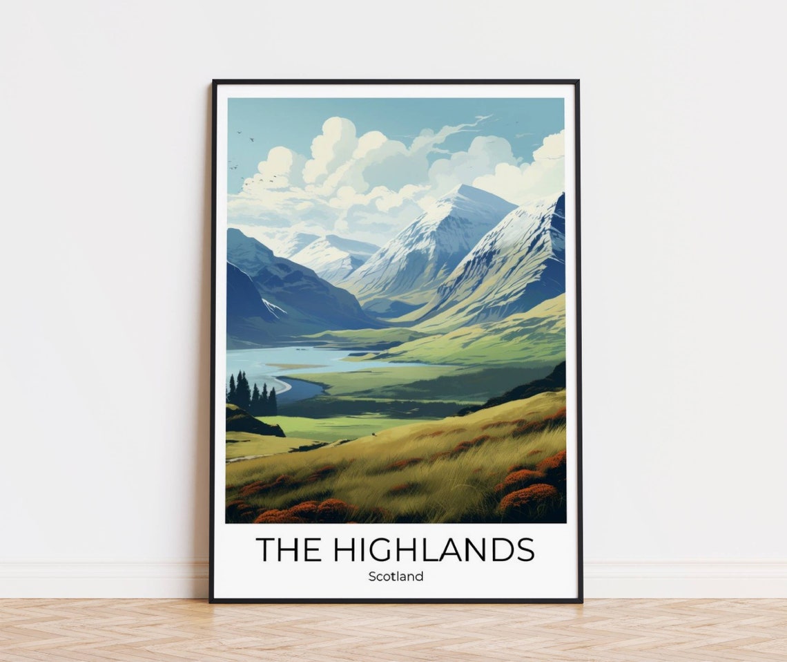Highlands In Scotland Travel Poster Scotland Travel Print Scotland Poster Wall Art Scotland Vintage Poster