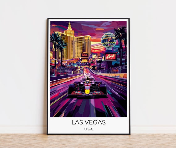 Las Vegas Car Racing F1 Poster Gift For F1 Fans Gift For Dad Las Vegas Trip Travel Poster Las Vegas Travel Poster Las Vegas