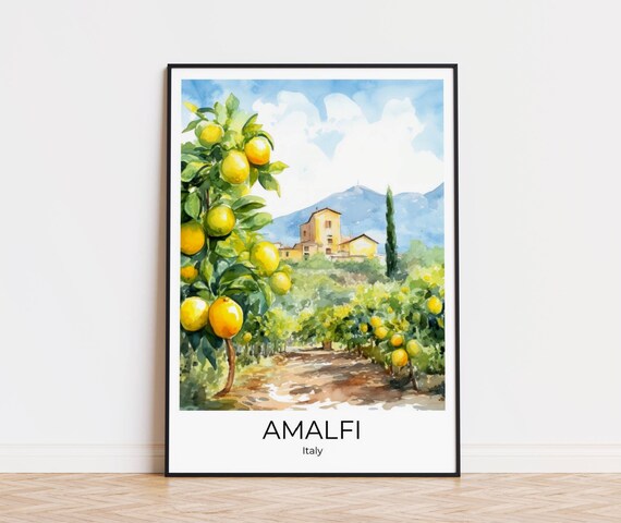 Amalfi Lemon Plantation Travel Poster Watercolor Travel Print Wall Art Fine Art Print Amalfi Wallart Amalfi Gift