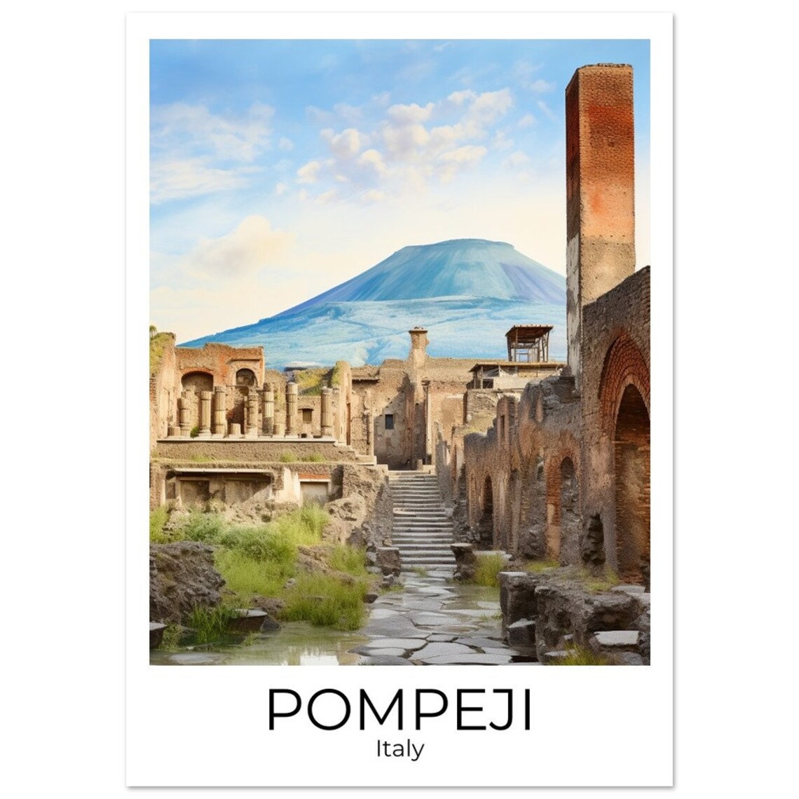 Pompeii Italy Ancient Ruins Street With Mount Vesuvius Behind Poster - Image 2
