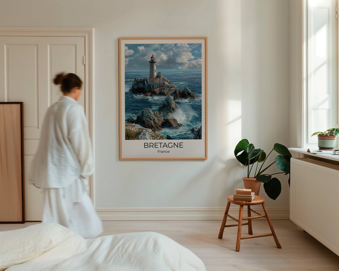 Bretagne France Lighthouse Rocky Island Atlantic Waves Seascape Poster - Image 4