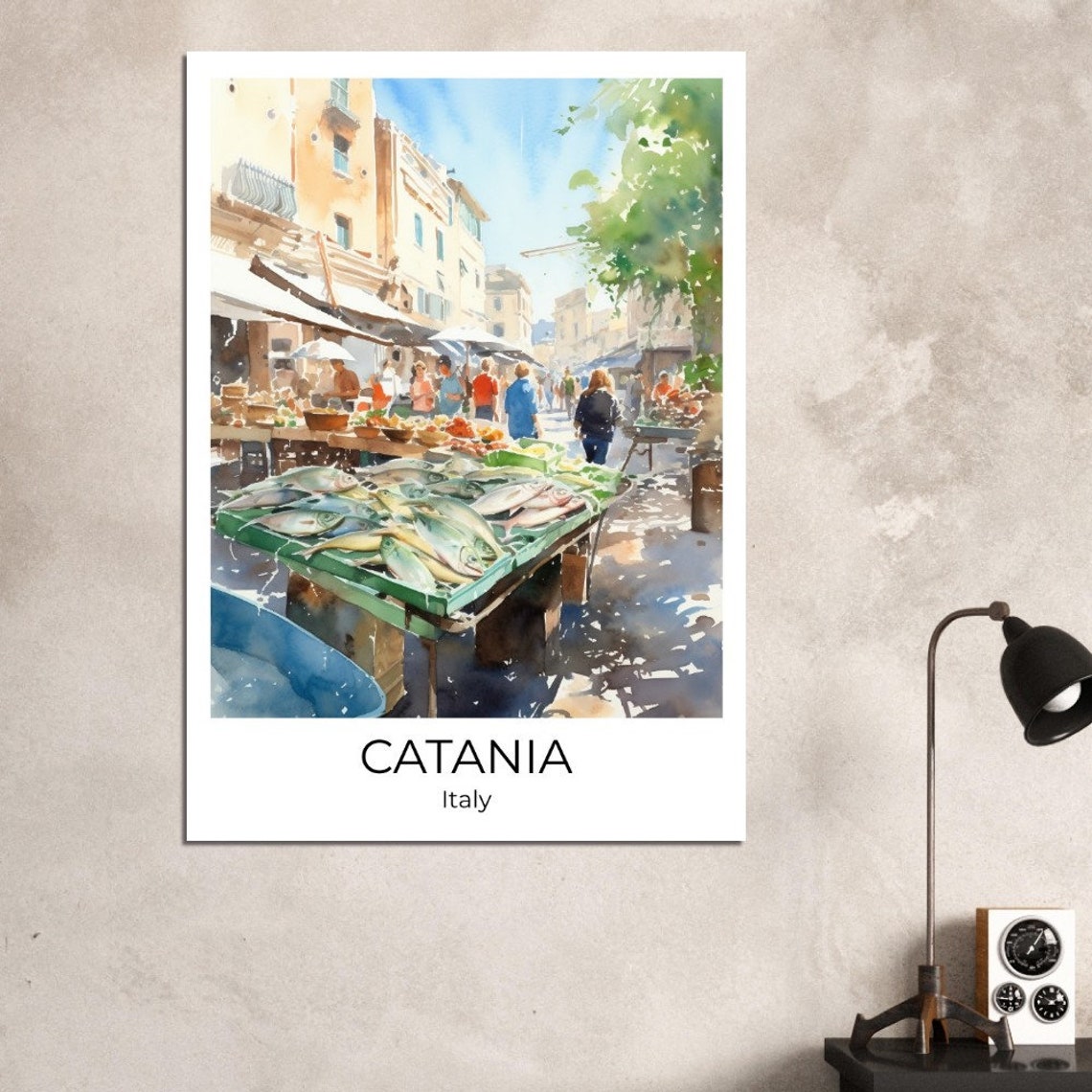 Catania Watercolor Travel Poster Catania Wall Art Italy Travel Print Catania Fish Market Wall Decoration - Image 3