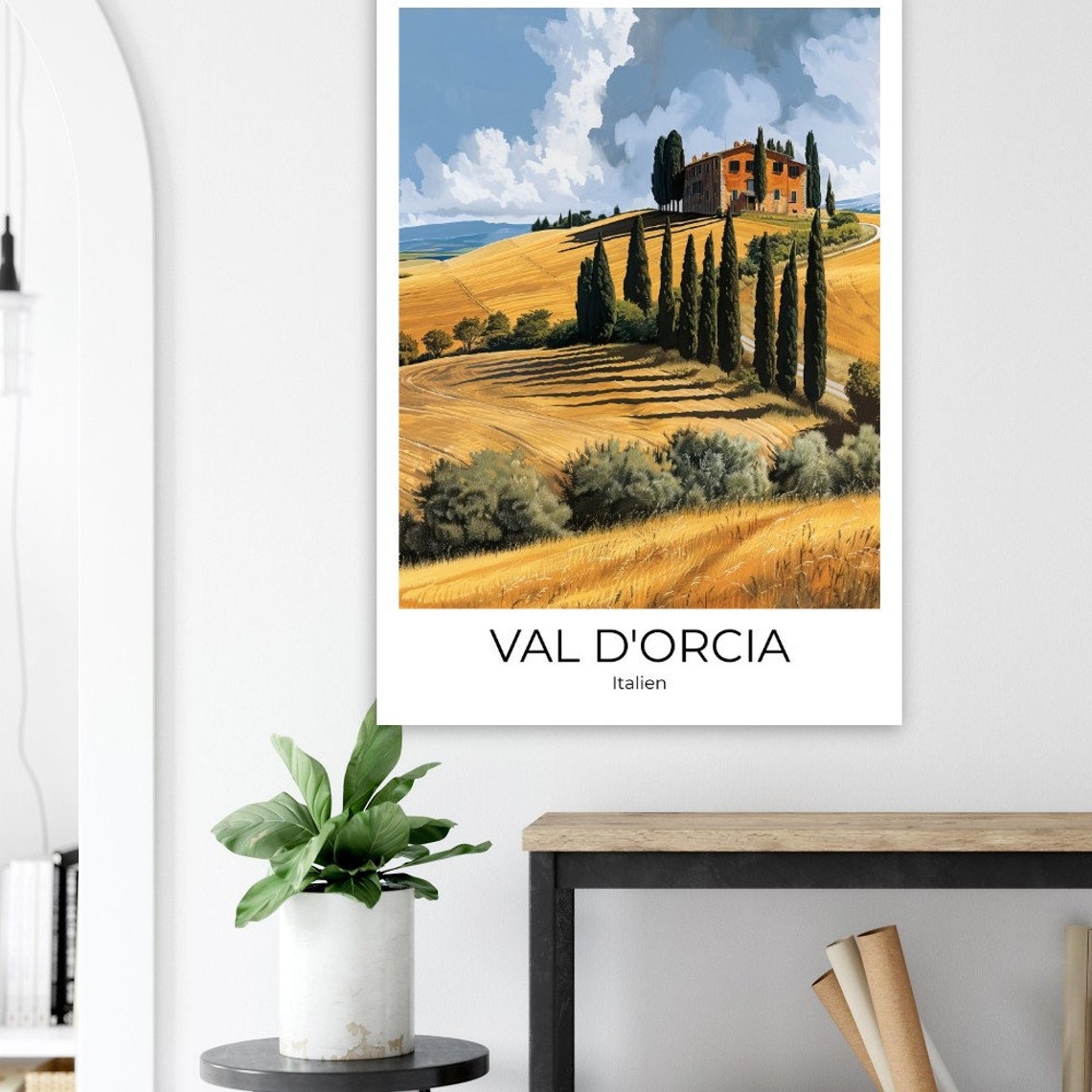 Val d'Orcia Tuscany Travel Poster Italy Golden Wheat Cypress Art - Image 3