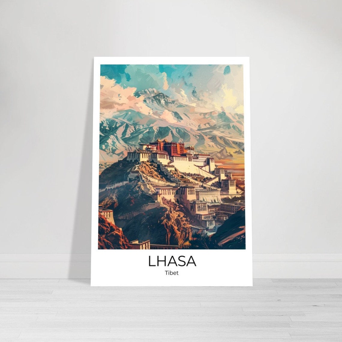 Lhasa Tibet Potala Palace Mountain Panorama Illustrated Travel Poster