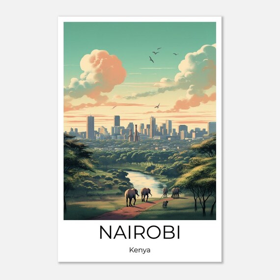 Nairobi Travel Poster Kenya Wall Art Africa Travel Print Nairobi Kenya Wall Decoration