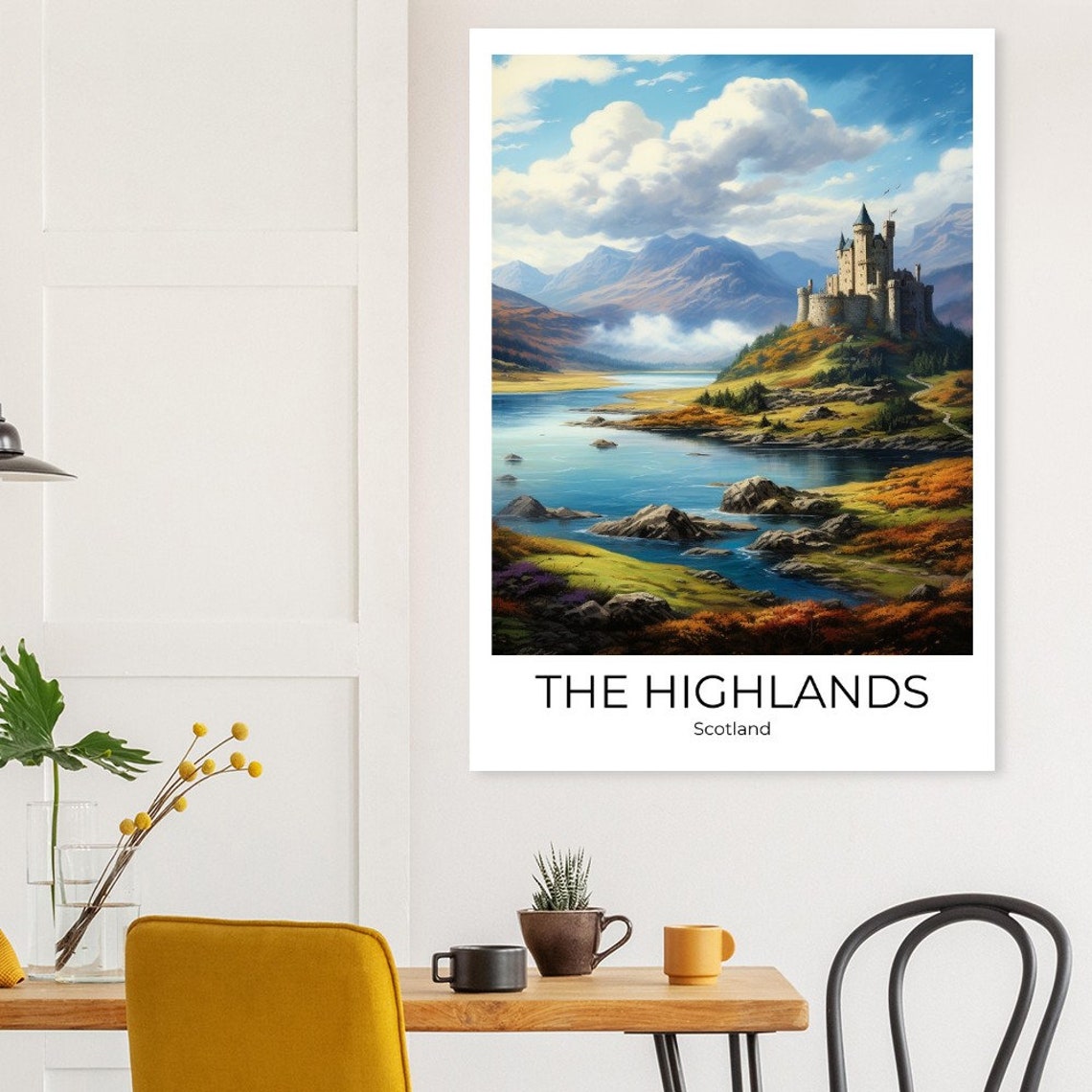 Scottish Highlands Castle Overlooking a Loch Between Mountains Poster - Image 3