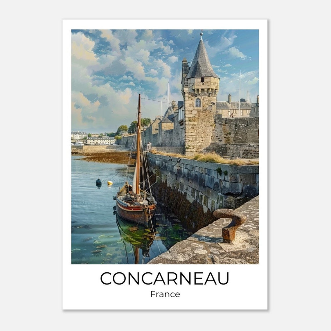 Concarneau Walled Harbor Town Traditional Sailboat France Poster
