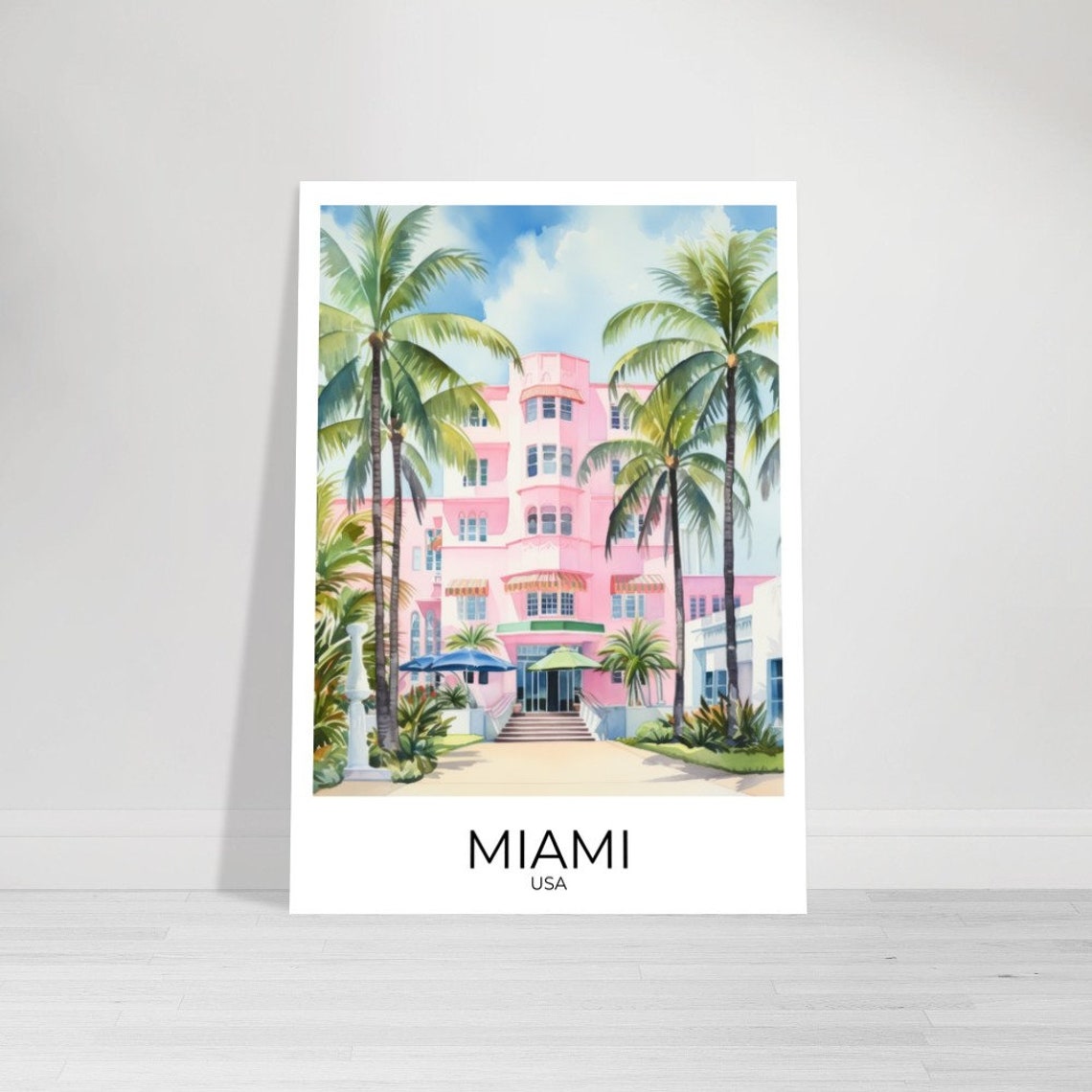 Miami Art Deco House Usa Travel Poster Travel Print Miami Wall Art Travel Print Travel Poster