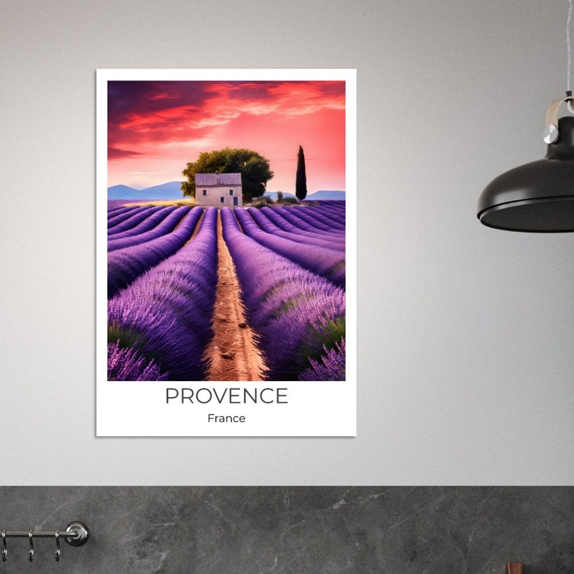 Provence France Lavender Fields Sunset Stone Cabin View Travel Poster - Image 4