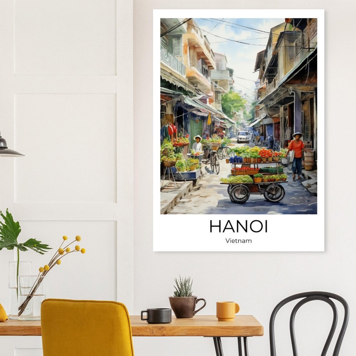 Hanoi Vietnam Old Quarter Flower Market Street Watercolor Poster - Image 2