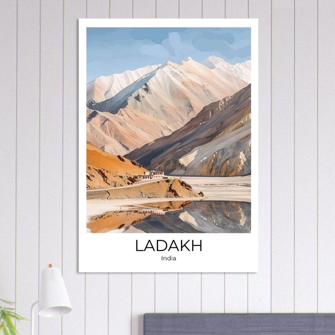 Ladakh India Himalayan Monastery Mountain Lake Reflection Scene Poster - Image 4