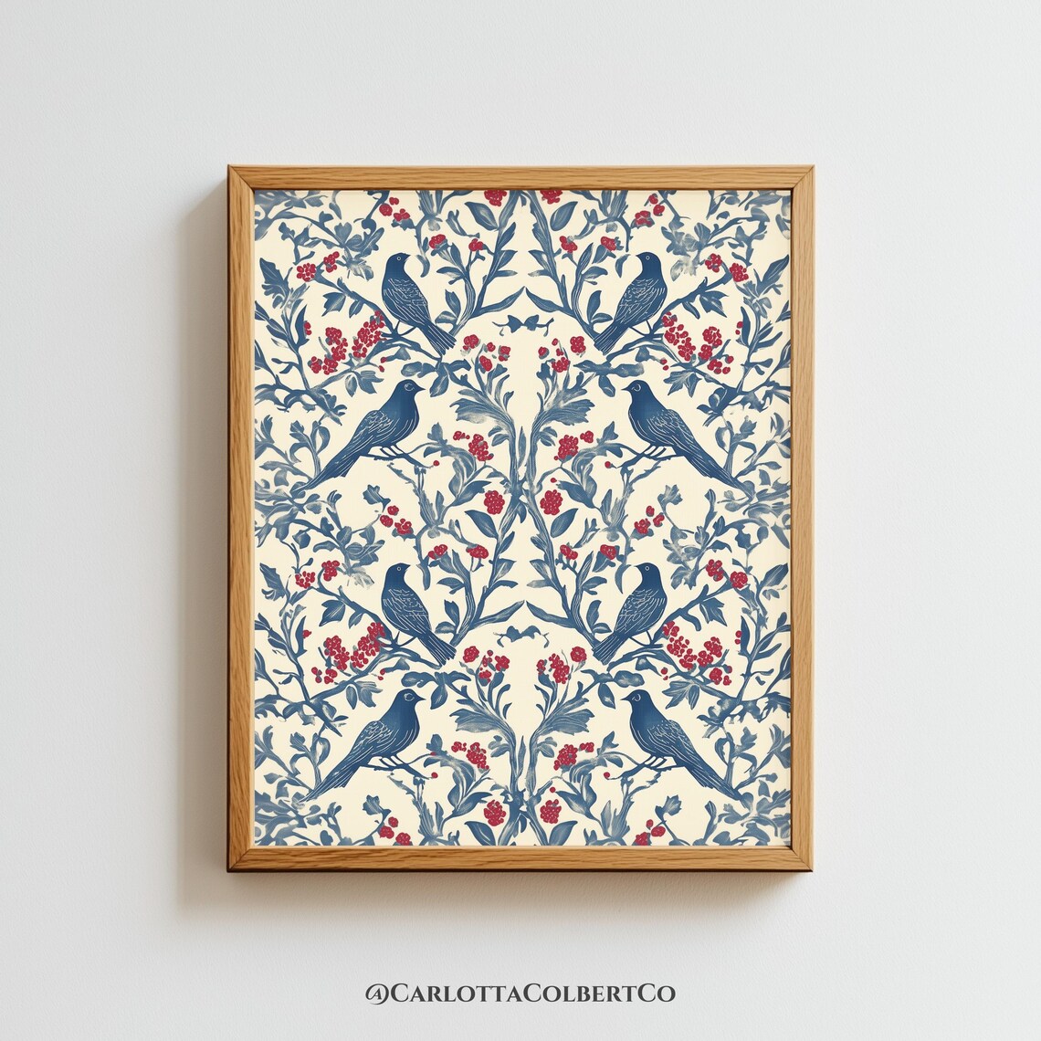 Chinoiserie Blue Botanical Birds Vintage Art Print