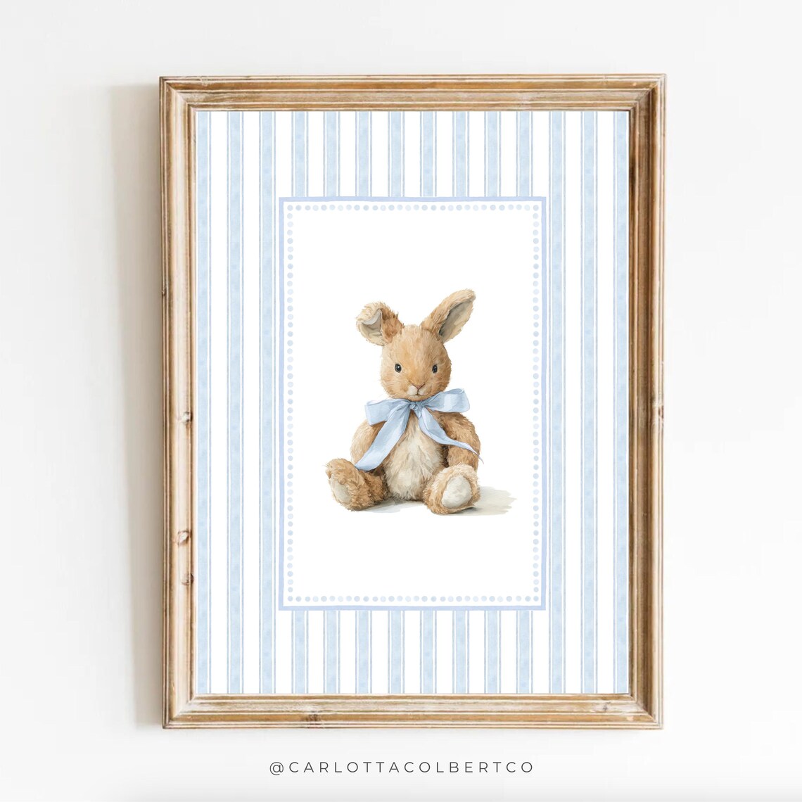 Rabbit Blue Boy Nursery Art Bunny Vintage Decor Grandmillennial Cute Poster Room