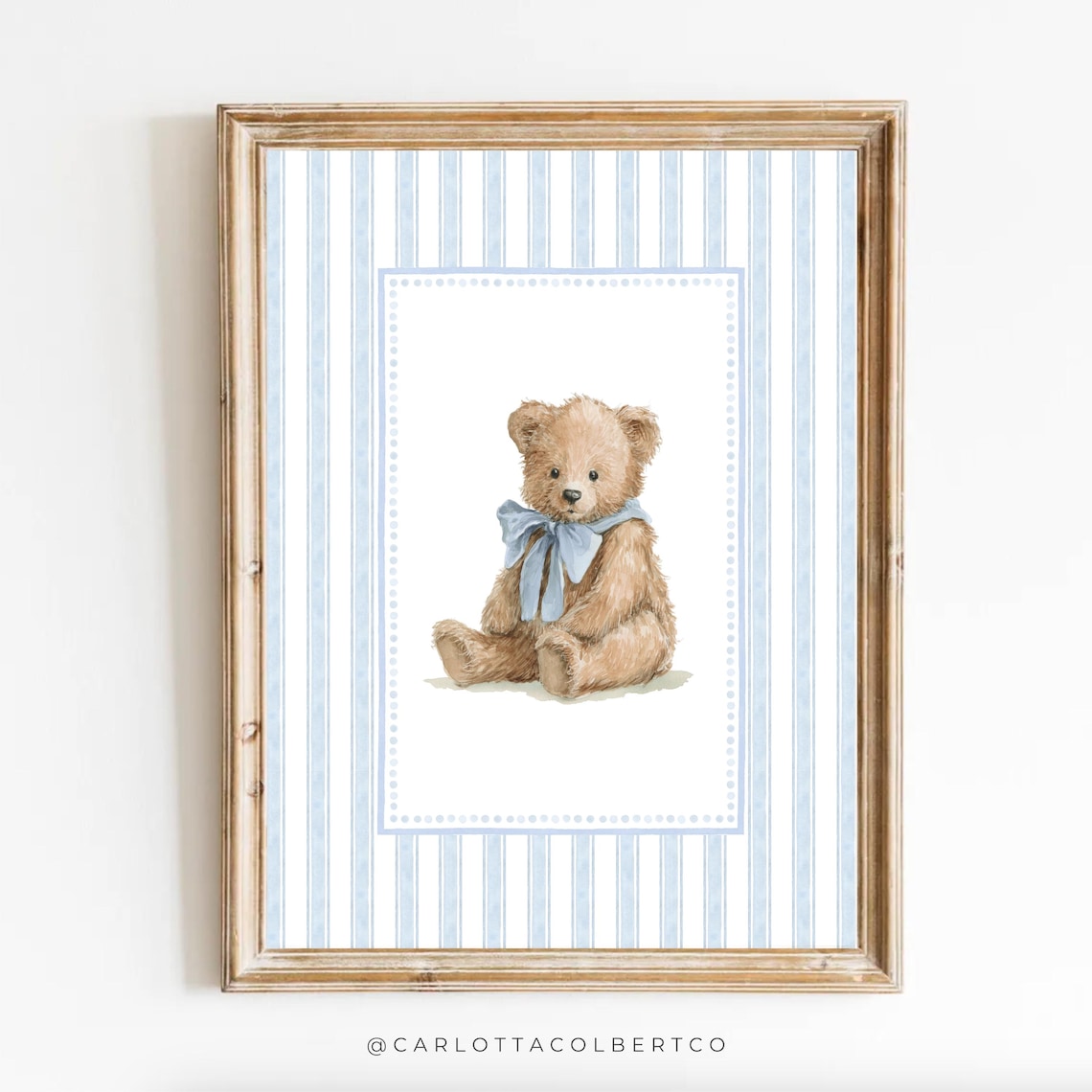 Blue Boy Nursery Art Bear Vintage Decor Grandmillennial Teddy Poster Baby Room