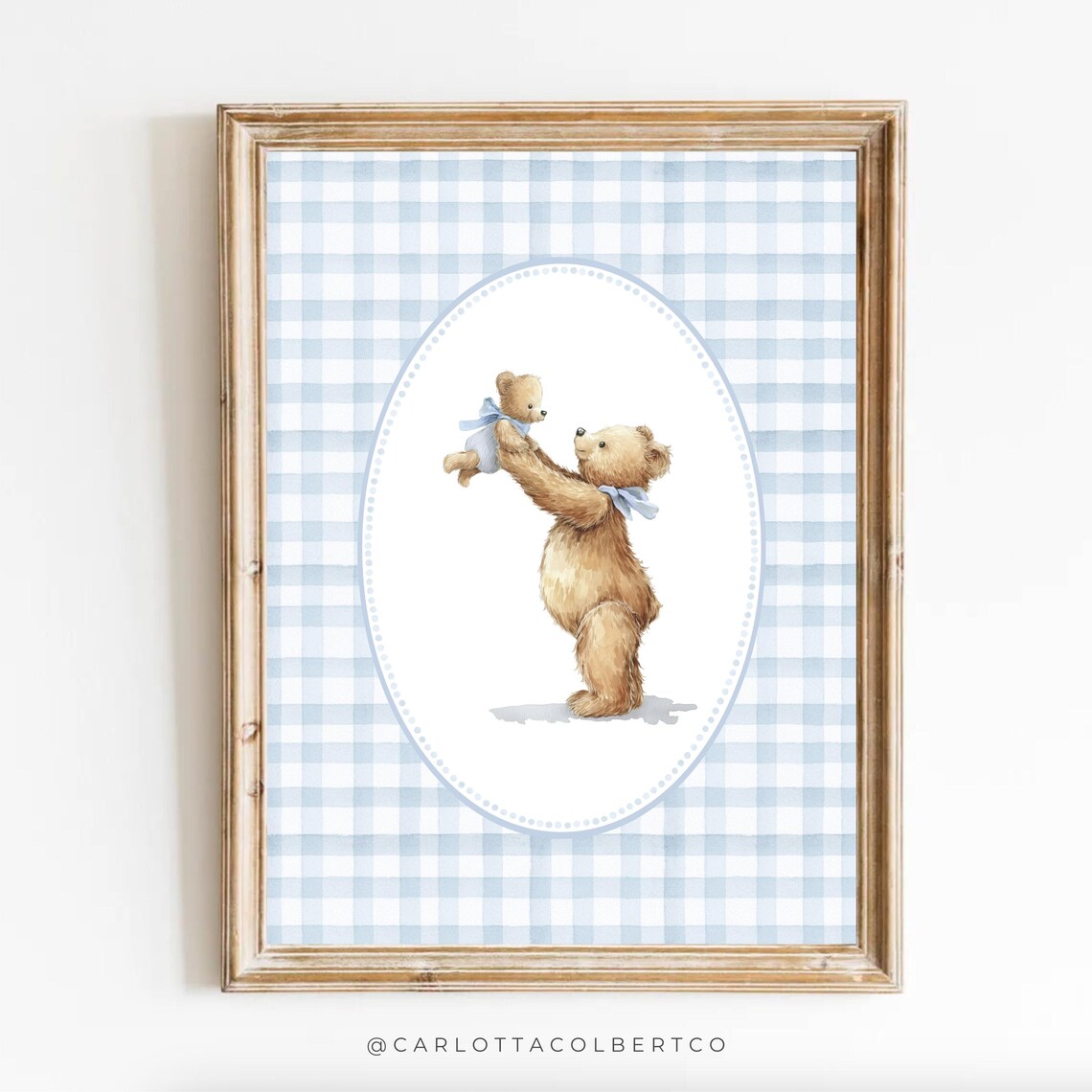 Blue Boy Nursery Art Bear Vintage Decor Mom And Baby Teddy Poster Room